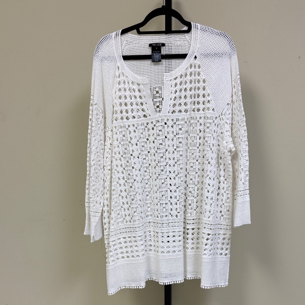 NIC+ZOE White Crochet Sweater